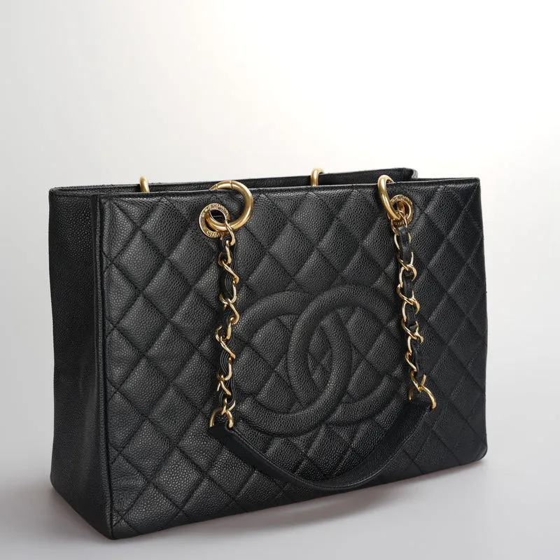 Chanel Black Grand Shopping Tote GST Bag aus Kaviarleder mit goldenen Beschlägen