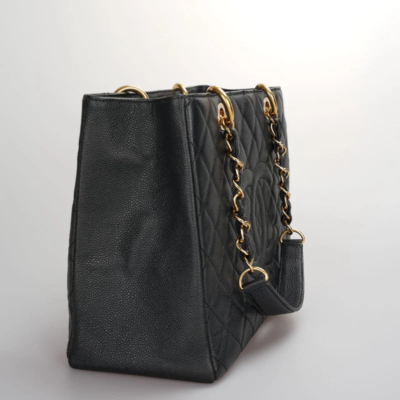 Chanel Black Grand Shopping Tote GST Bag aus Kaviarleder mit goldenen Beschlägen