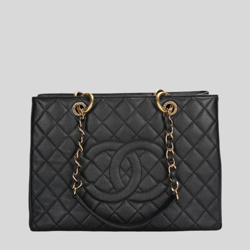 Chanel Black Grand Shopping Tote GST Bag aus Kaviarleder mit goldenen Beschlägen