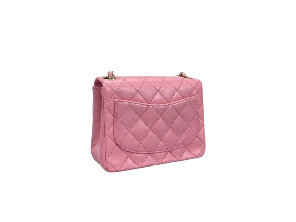 Chanel Vintage Rose Pink Classic Mini Square Flap Bag aus Lammleder mit goldenen Beschlägen