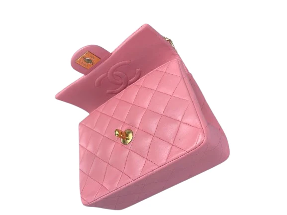 Chanel Vintage Rose Pink Classic Mini Square Flap Bag aus Lammleder mit goldenen Beschlägen