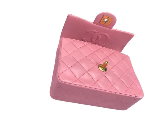Chanel Vintage Rose Pink Classic Mini Square Flap Bag aus Lammleder mit goldenen Beschlägen