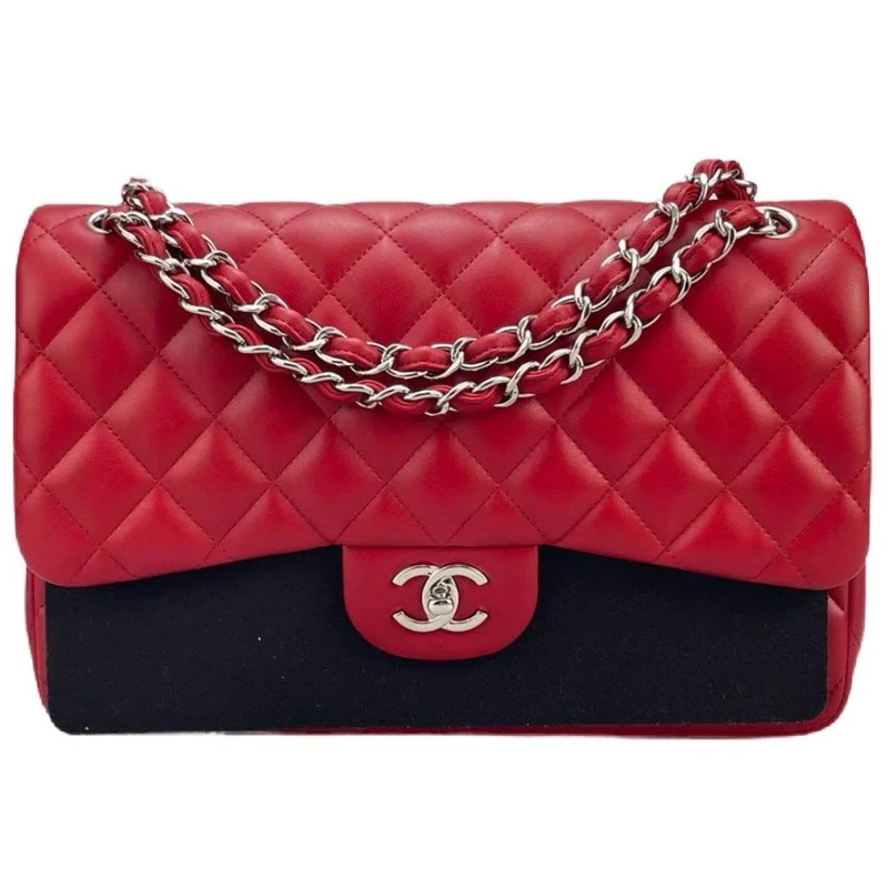 Chanel Red Timeless Classic Jumbo-Tasche aus Lammleder mit silberner Hardware