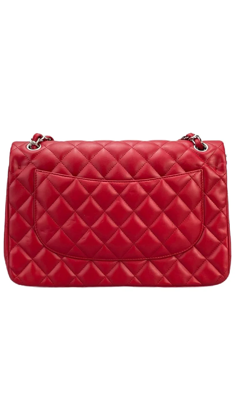 Chanel Red Timeless Classic Jumbo-Tasche aus Lammleder mit silberner Hardware