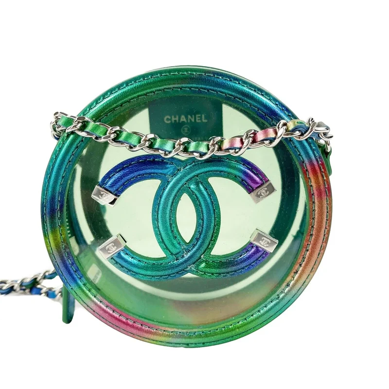 Chanel Grüne, mehrfarbige, filigrane, runde Clutch mit Ketten-Umhängetasche