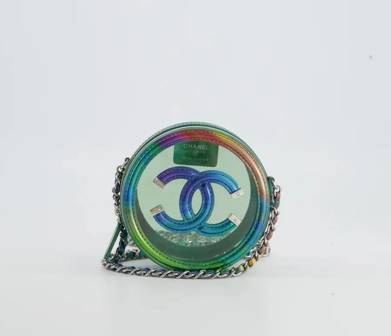Chanel Grüne, mehrfarbige, filigrane, runde Clutch mit Ketten-Umhängetasche