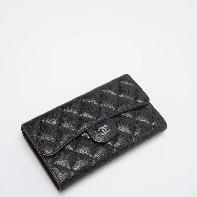 Chanel Black Caviar Classic Geldbörse mit langer Klappe