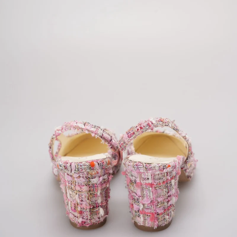 Chanel Slingback-Sandalen aus rosa und weißem Tweed 37.5