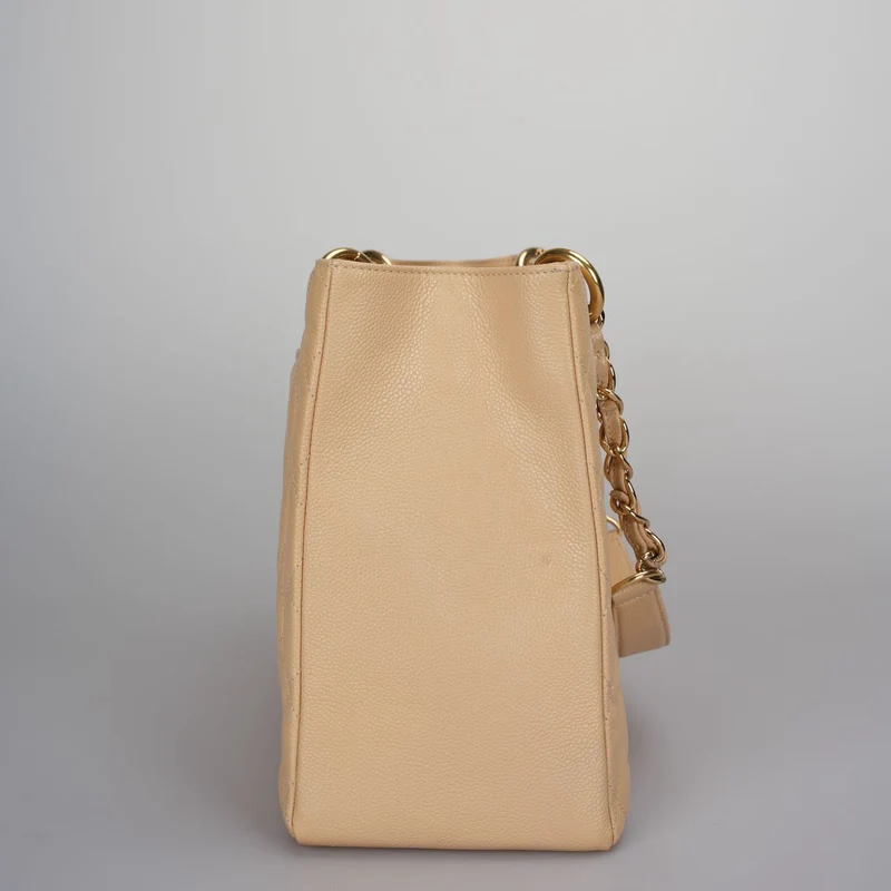 Chanel Beige Grand Shopping Tote Beige GST Tasche aus Kaviarleder mit goldenen Beschlägen