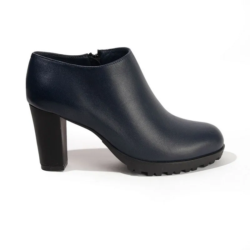 Women Navy Leather Heels #2622