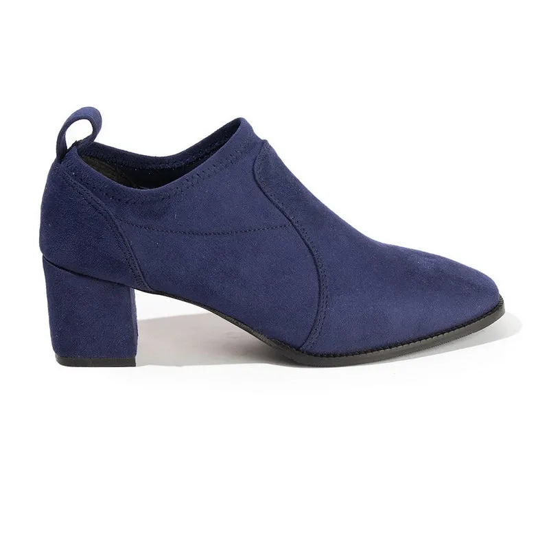 Women Navy Chamois Heels #2608