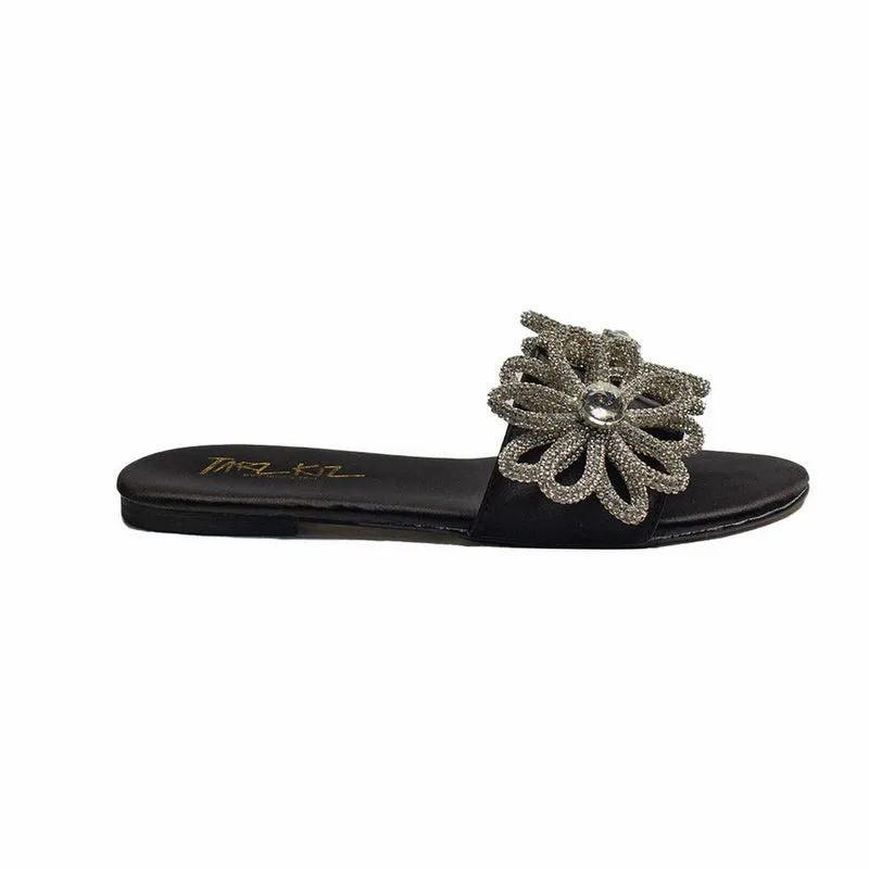 Turkish Women Black Satin Slipper #2079