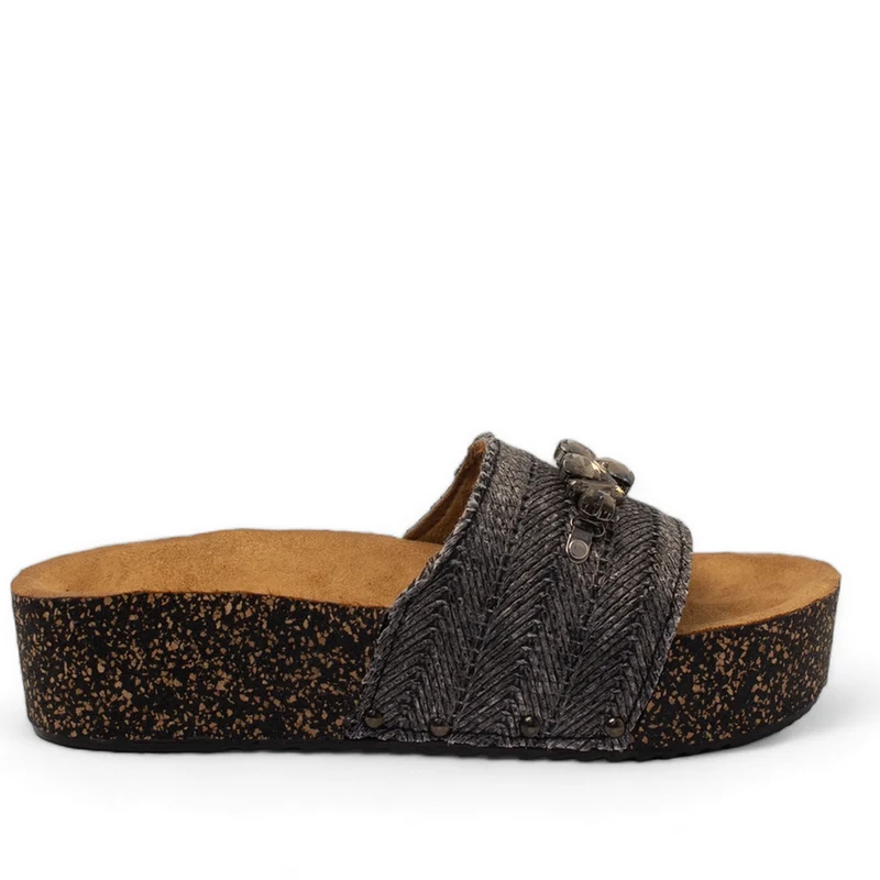 Women Black Khesh Slipper #2902