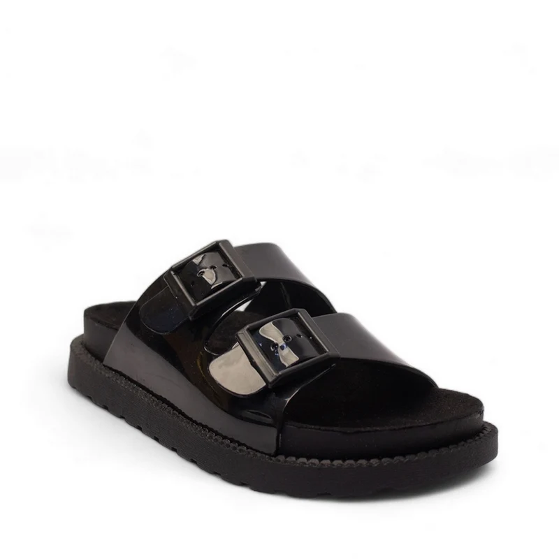 Women Black Vernis Leather Slipper #2901