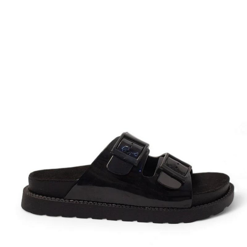 Women Black Vernis Leather Slipper #2901