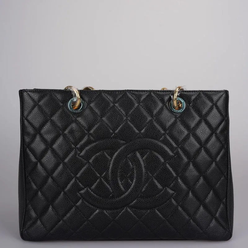 Chanel Grand Shopping Tote Schwarze GST-Tasche aus Kaviarleder mit goldenen Beschlägen