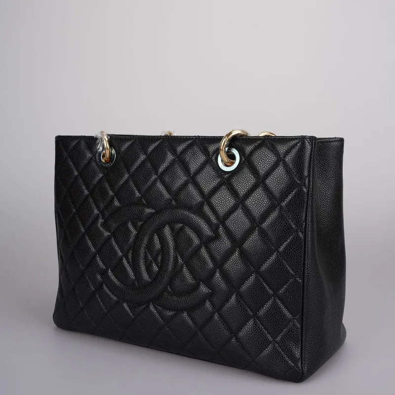 Chanel Grand Shopping Tote Schwarze GST-Tasche aus Kaviarleder mit goldenen Beschlägen