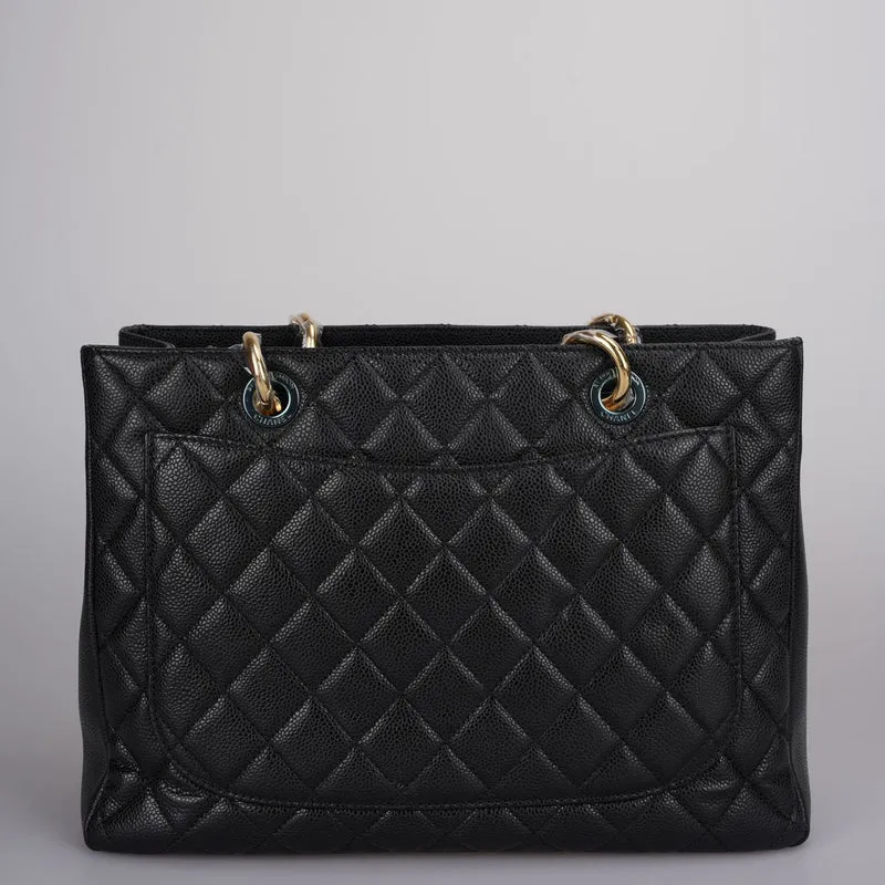Chanel Grand Shopping Tote Schwarze GST-Tasche aus Kaviarleder mit goldenen Beschlägen