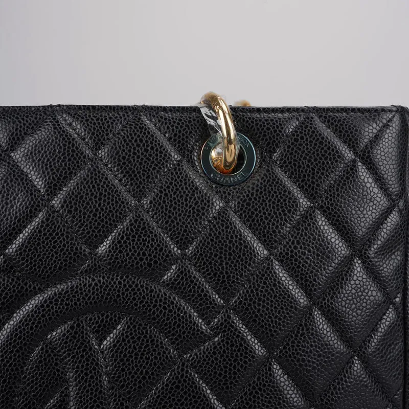 Chanel Grand Shopping Tote Schwarze GST-Tasche aus Kaviarleder mit goldenen Beschlägen