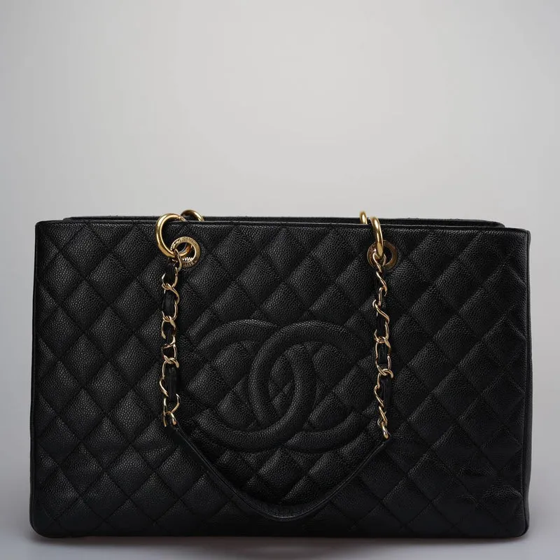 Chanel Large Grand Shopping Tote schwarze GST-Tasche aus Kaviarleder mit goldener Hardware