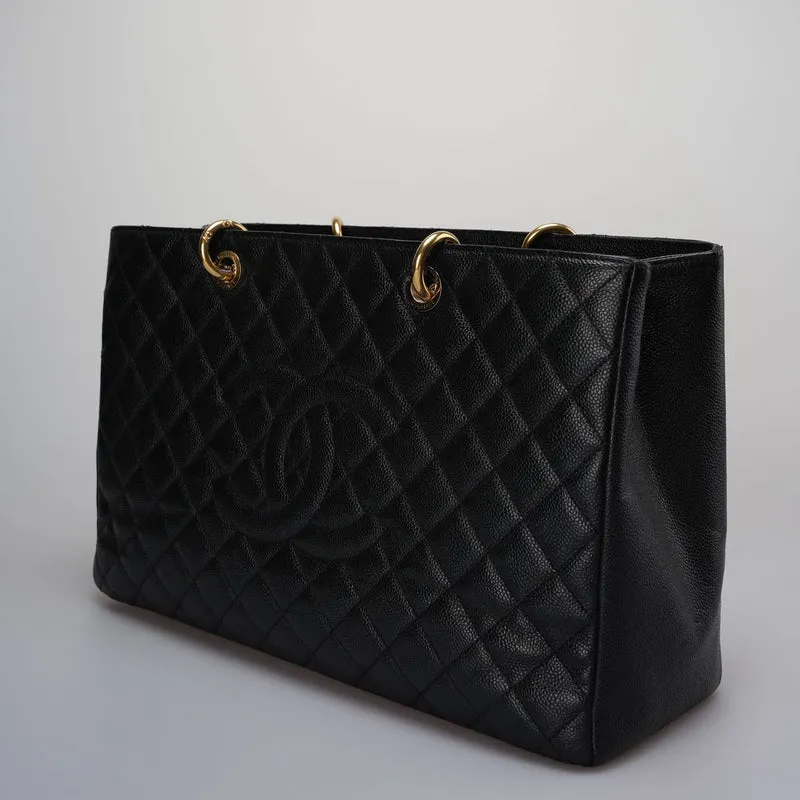 Chanel Large Grand Shopping Tote schwarze GST-Tasche aus Kaviarleder mit goldener Hardware
