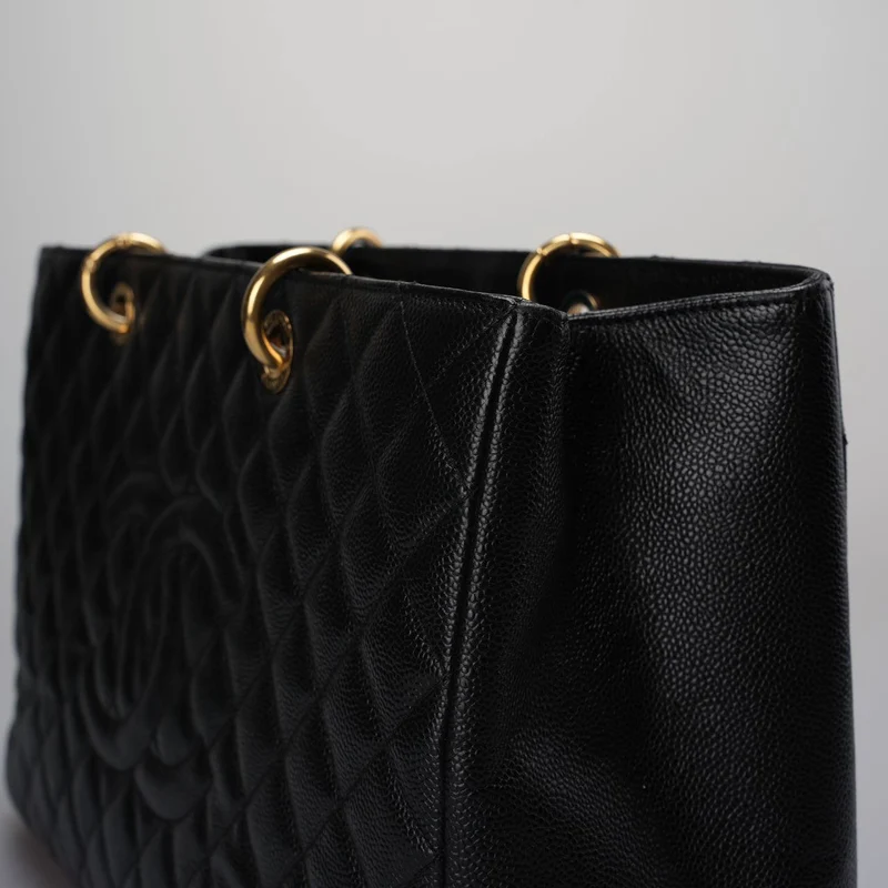 Chanel Large Grand Shopping Tote schwarze GST-Tasche aus Kaviarleder mit goldener Hardware