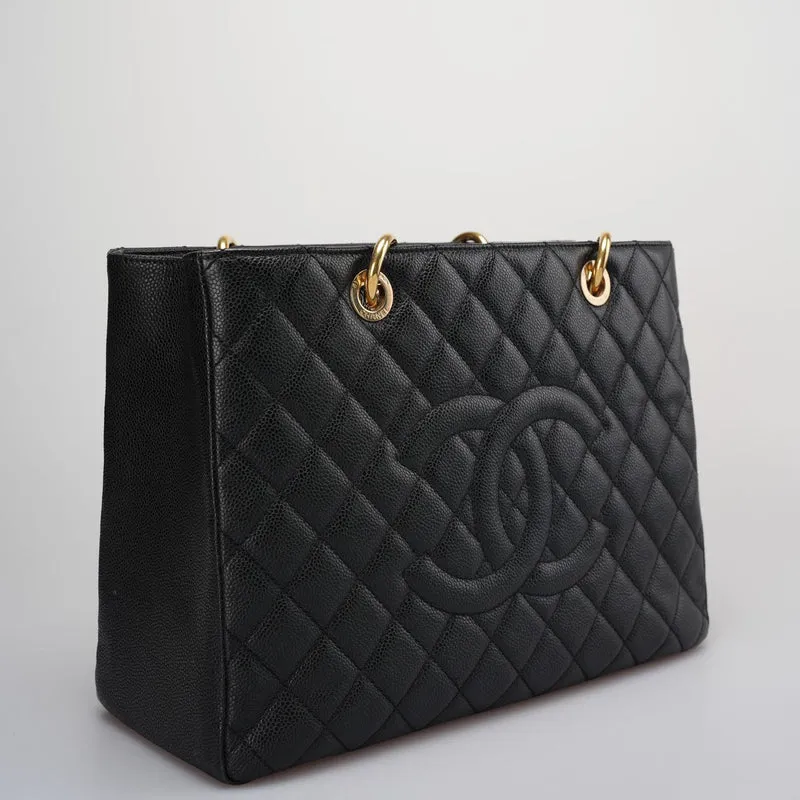 Chanel Grand Shopping Tote Schwarze GST-Tasche aus Kaviarleder mit goldener Hardware Medium