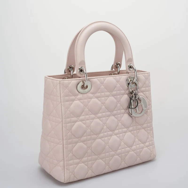 Christian Dior Cherry Blossom Pink Lady Dior Tasche aus Lammleder mit silberner Hardware