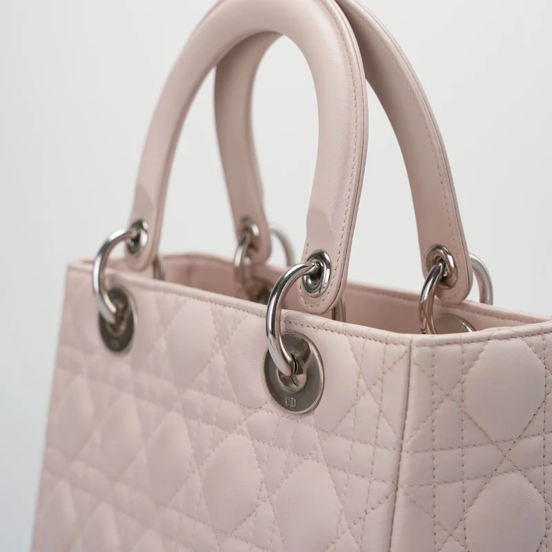 Christian Dior Cherry Blossom Pink Lady Dior Tasche aus Lammleder mit silberner Hardware