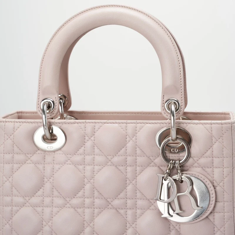 Christian Dior Cherry Blossom Pink Lady Dior Tasche aus Lammleder mit silberner Hardware