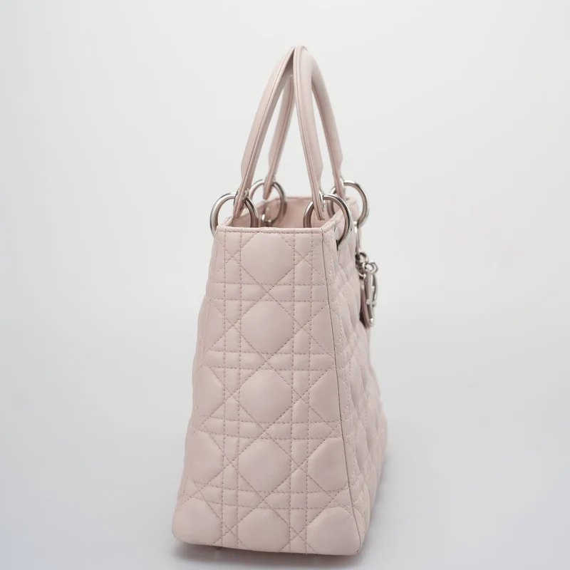 Christian Dior Cherry Blossom Pink Lady Dior Tasche aus Lammleder mit silberner Hardware