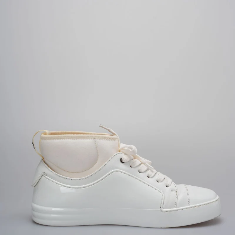 Chanel CC Ankle Sneakers aus weißem Gummi und Leder, Größe 37,5