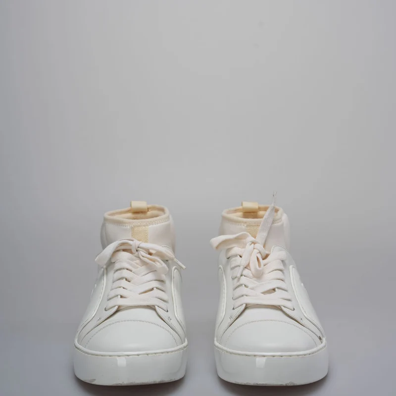 Chanel CC Ankle Sneakers aus weißem Gummi und Leder, Größe 37,5