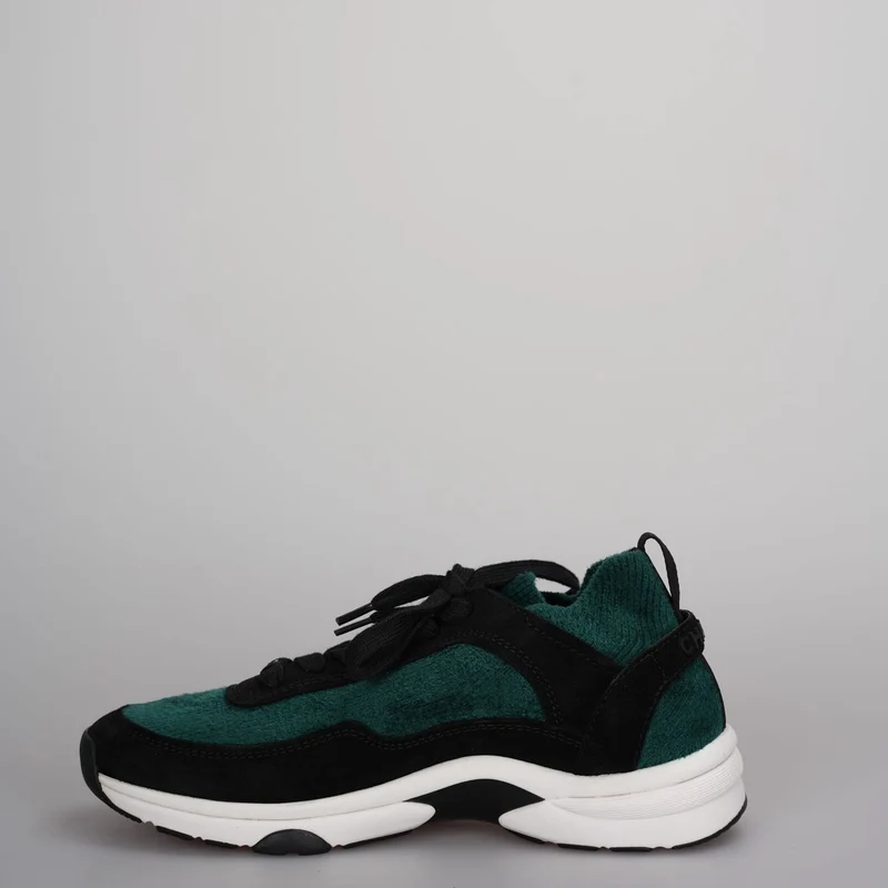 Chanel Low-Top Sneakers Wildleder und Strickstoff Schwarz/Grün/Weiß Gr.38