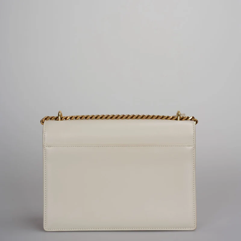 Saint Laurent Sunset Medium Bag aus weißem Kalbsleder mit goldenen Metallteilen
