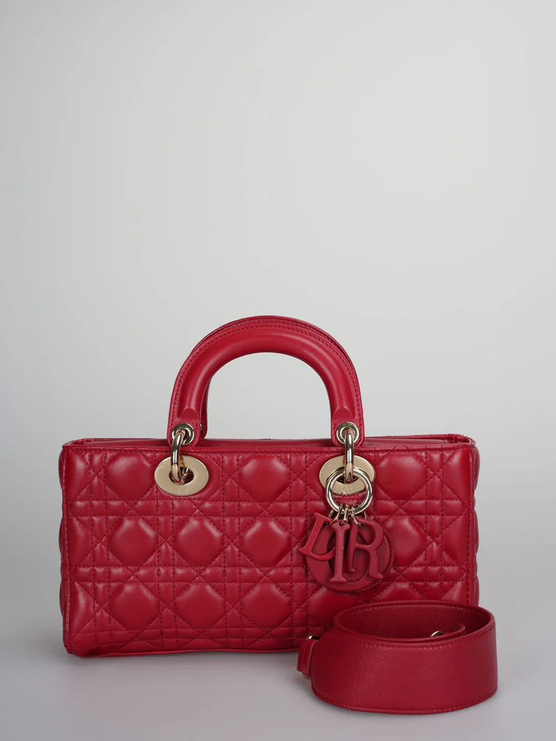 Rote mittelgroße Cannage Lady D-Joy-Tasche aus Lammleder von Dior