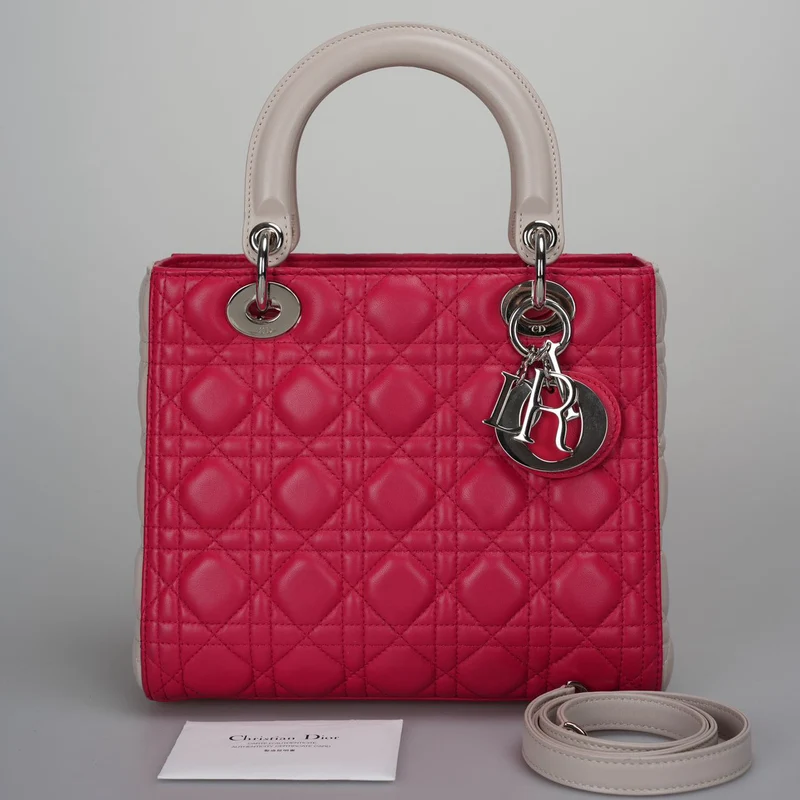 Christian Dior Lady Dior Bag Cannage Medium Handtasche aus Lammleder Rot Weiß