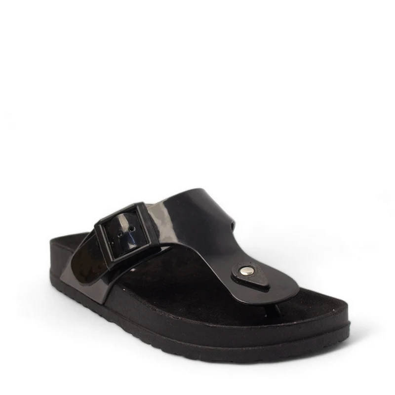 Women Black Vernis Leather Slipper #2900