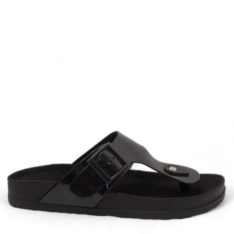 Women Black Vernis Leather Slipper #2900