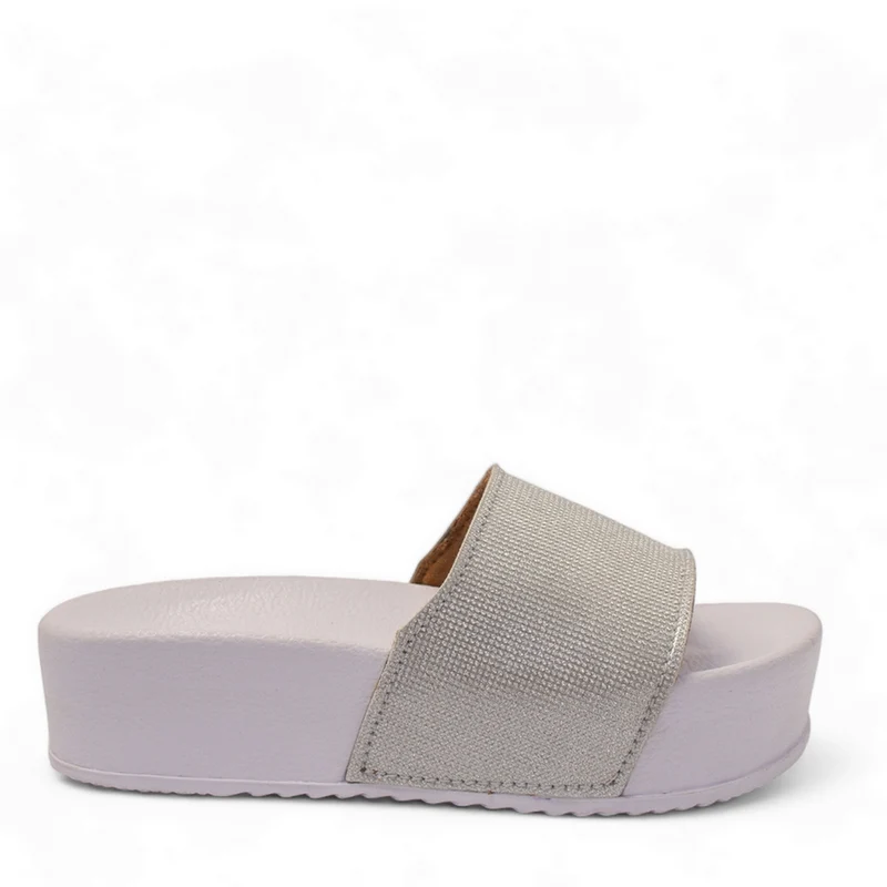 Women Silver Glitter Slipper #2899