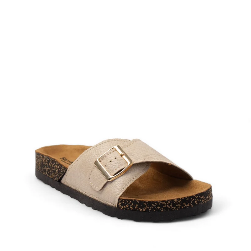 Women Beige Leather Slipper #2891