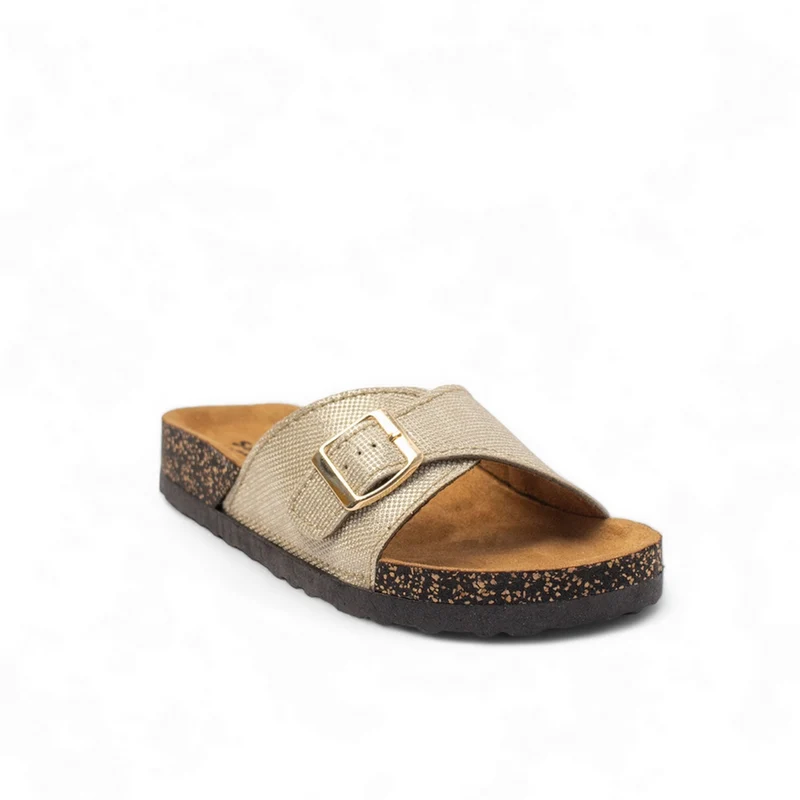 Women Gold Leather Slipper #2886