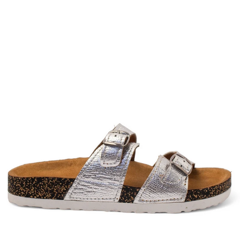 Women Silver Leather Slipper #2879