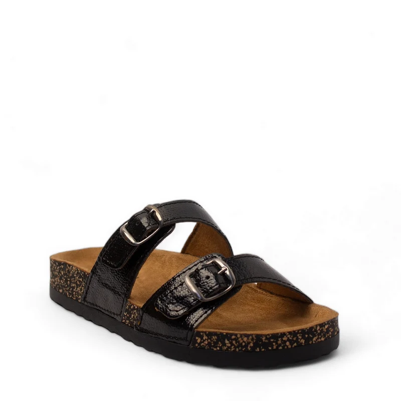 Women Black Leather Slipper #2878