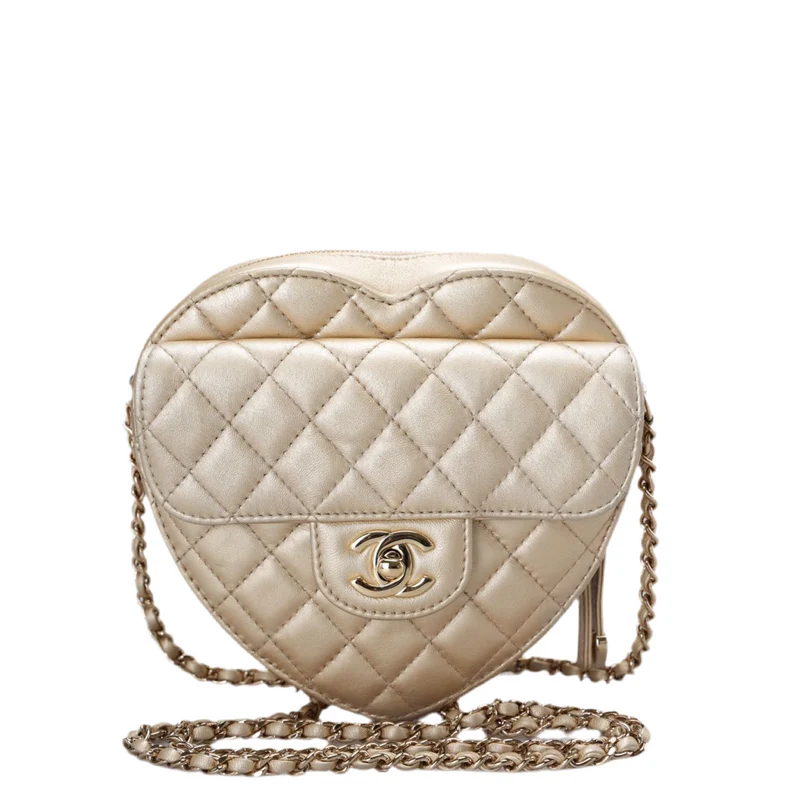 Chanel Champagner Gold Große Herztasche in Love Heart Clutch Groß
