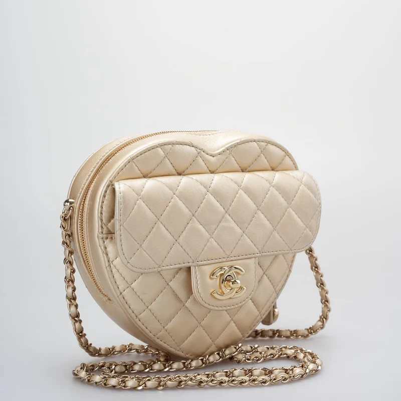 Chanel Champagner Gold Große Herztasche in Love Heart Clutch Groß