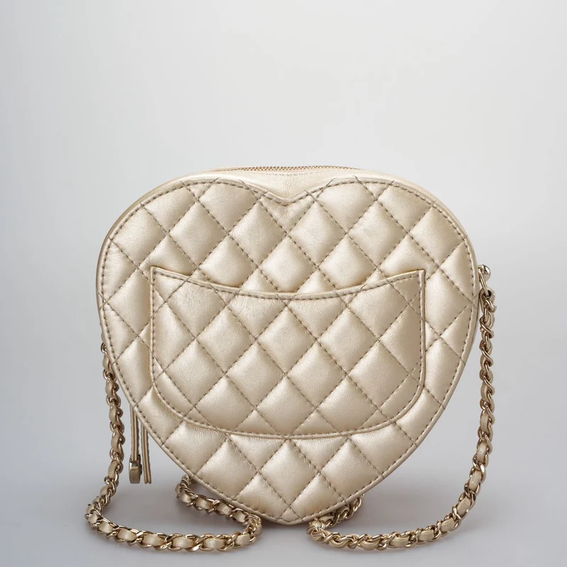 Chanel Champagner Gold Große Herztasche in Love Heart Clutch Groß