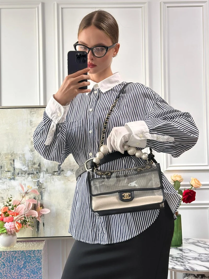 Chanel Sand By The Sea Classic Flap Bag Medium mit Perlenriemen – Kollektion 2018