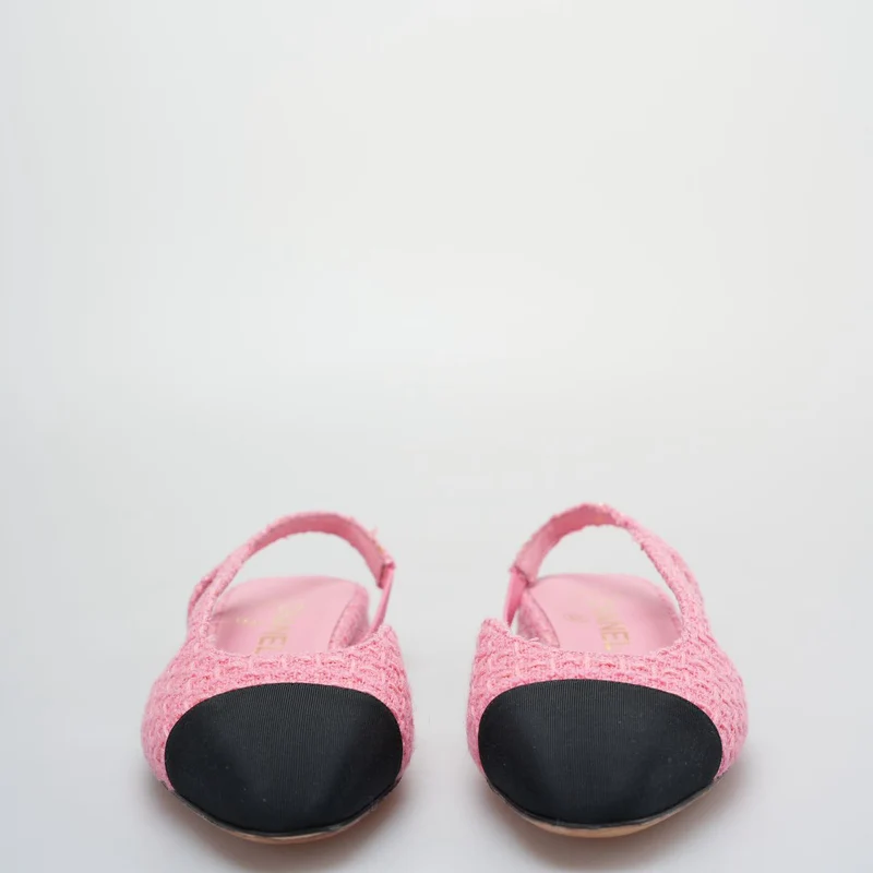 Chanel Tweed Grosgrain Cap Toe CC Slingback Pumps Größe 37.5 in Pink und Schwarz