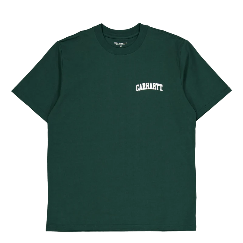 S/s University Script T-shirt Conifer / White